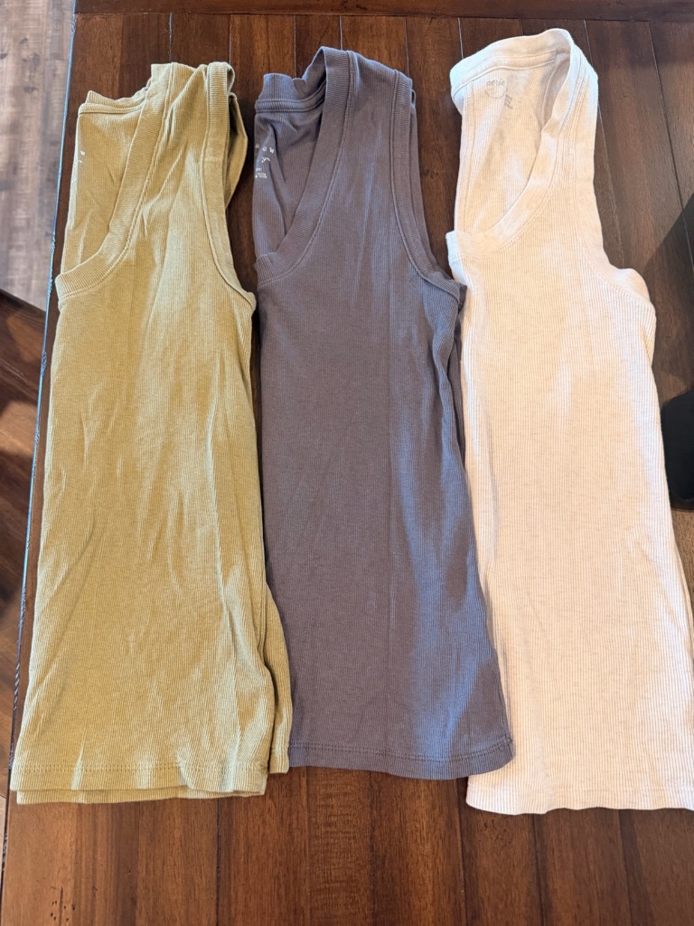 3-Pack Ribbed V-Neck Tank Tops - Olive, Gray, Cream